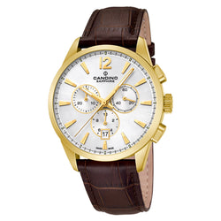 Candino Brown Leather Silver Dial Men's Chronograph Swiss Made Watch - C4518/E