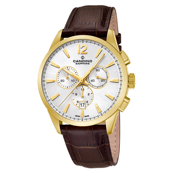 Candino Brown Leather Silver Dial Men's Chronograph Swiss Made Watch - C4518/E