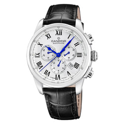 Candino Black Leather Silver Dial Men's Chronograph Swiss Made Watch - C4745/4