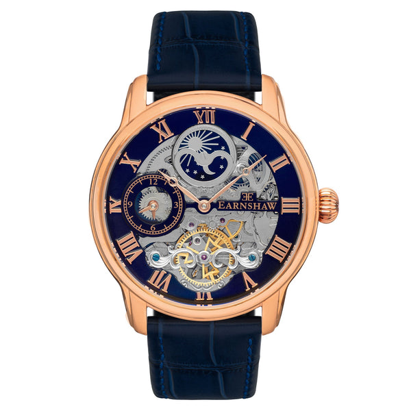 Earnshaw Blue Leather Multi-function Men's Automatic Watch - ES-8006-0A