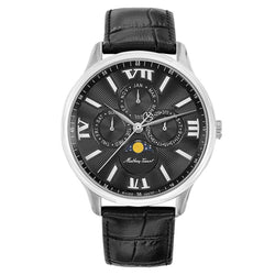Mathey-Tissot Edmond Moon Leather Black Dial Swiss Made Men's Watch - H1886RAN