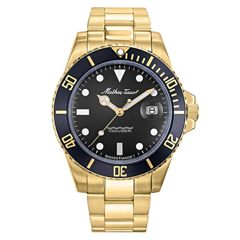 Mathey-Tissot Mathy Vintage Gold Stainless Steel Black Dial Men's Watch - H901PN
