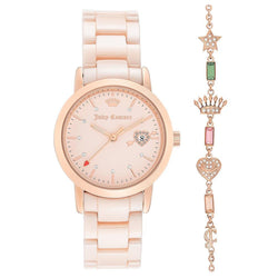 Juicy Couture Light Pink Ceramic Band with Crystal Charm Links Women's  Watch - JC1304PKST