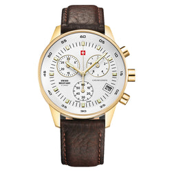 Swiss Military Brown Leather White Dial Chronograph Men's Watch  - SM30052.05