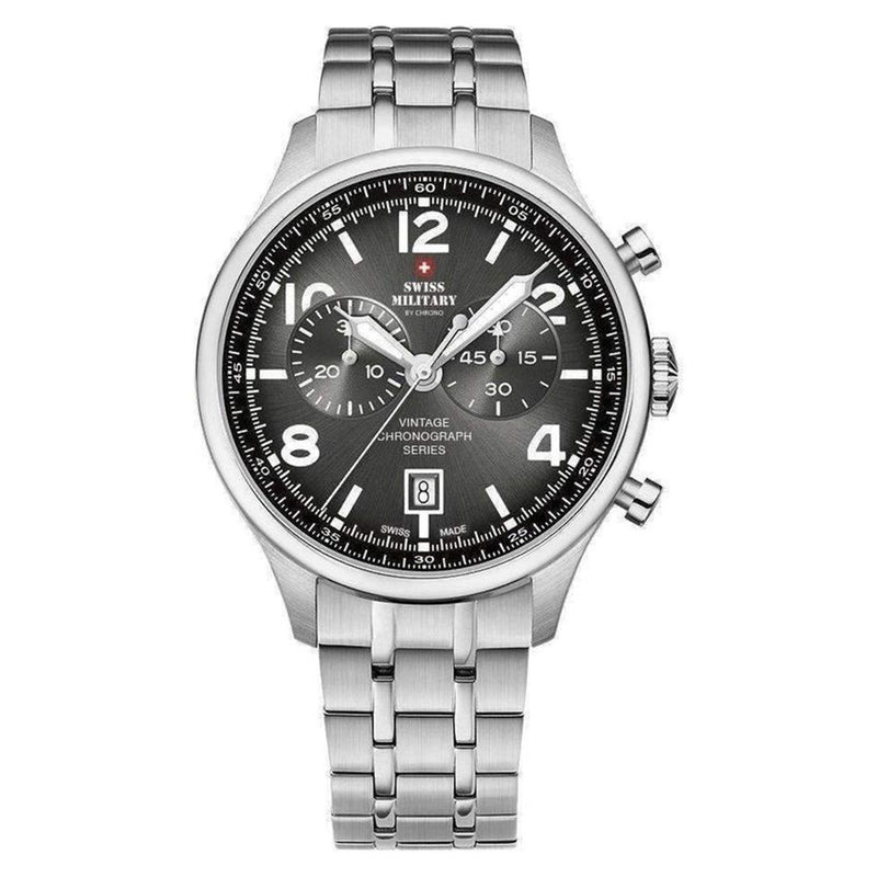 Swiss Military Silver Steel Black Dial Chronograph Men's Watch - SM30192.01