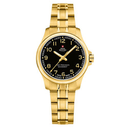 Swiss Military Gold Stainless Steel Black Dial Women's Watch - SM30201.22