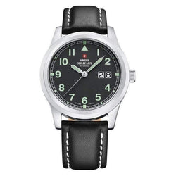 Swiss Military Black Leather Men's Watch - SM34004.09