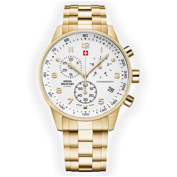 Swiss Military Gold Stainless Steel White Dial Chronograph Men s Watch GDL Accessories