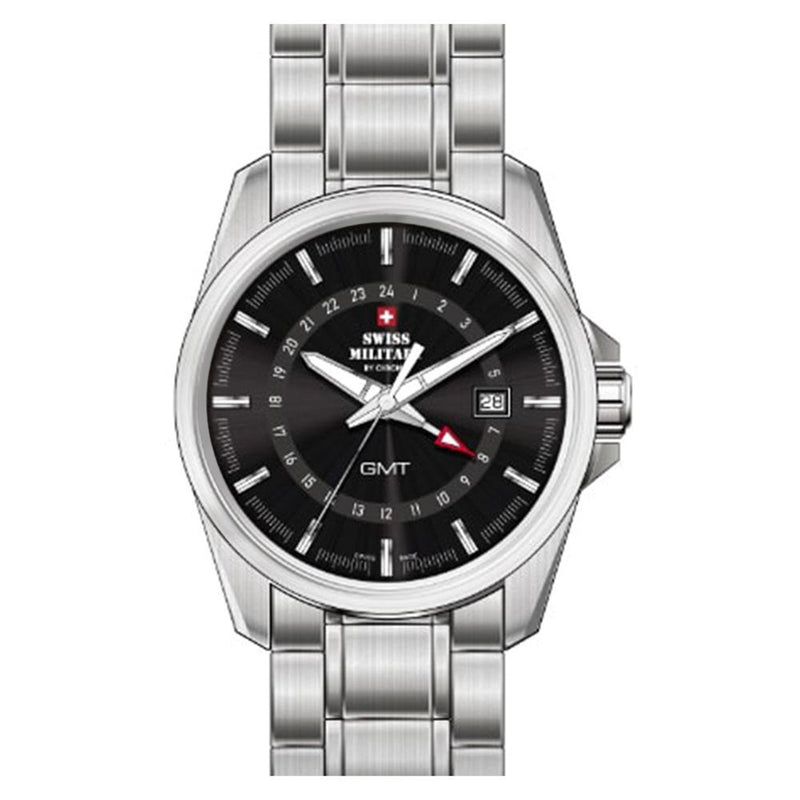 Swiss Military Silver Steel Black Dial Men's Watch - SM34034.10