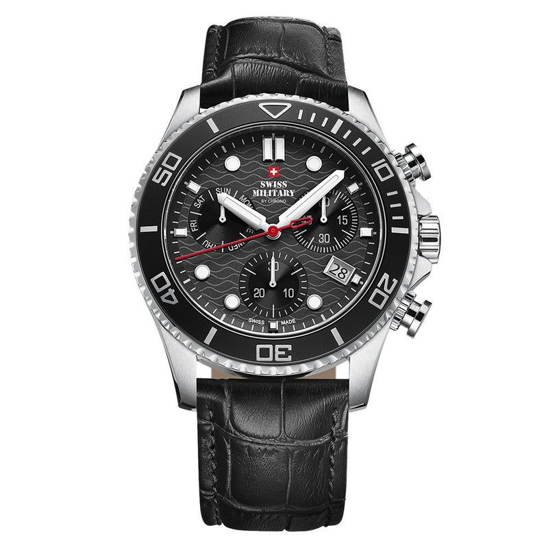 Swiss Military Black Leather Chronograph Men's Watch  - SM34051.04