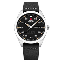 Swiss Military Black Leather Band Men's Watch - SM34087.04