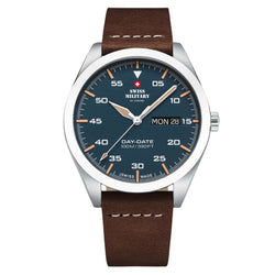 Swiss Military Brown Leather Band Blue Dial Men's Watch - SM34087.05