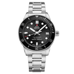 Swiss Military Silver Steel Black Dial Women's Watch - SM34089.01