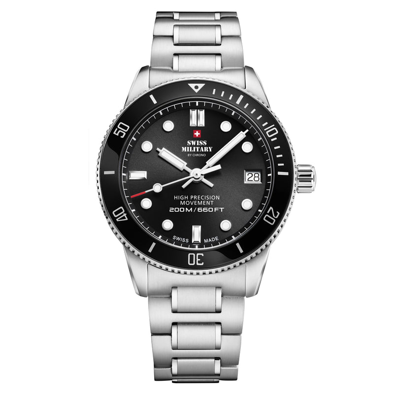 Swiss Military Silver Steel Black Dial Women's Watch - SM34089.01