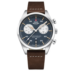 Swiss Military Brown Leather Band Blue Dial Men's Chrono Watch - SM34090.04