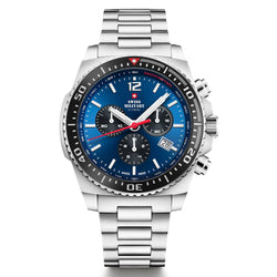 Swiss Military Silver Steel Blue Dial Chronograph Men's Watch - SM34093.02