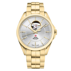 Swiss Military Gold Steel Silver Dial Men's Automatic Watch - SMA34085.31