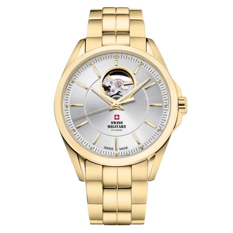 Swiss Military Gold Steel Silver Dial Men's Automatic Watch - SMA34085.31