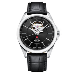 Swiss Military Black Leather Band Men's Automatic Watch - SMA34085.33