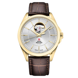 Swiss Military Brown Leather Band Silver Dial Men's Automatic Watch - SMA34085.38