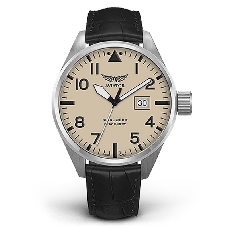Aviator Brown Leather Men's Swiss Made Watch - V12201904