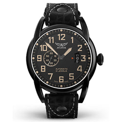 Aviator Leather Black Dial Men's Automatic Swiss Made Watch - V31851624