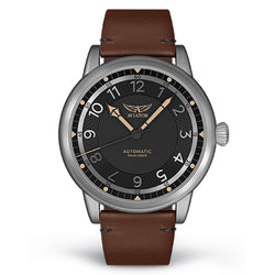 Aviator Brown Leather Black Dial Men's Automatic Swiss Made Watch - V33102284