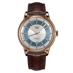Aviator Brown Leather Silver Dial Swiss Made Men's Automatic Watch - V33222724