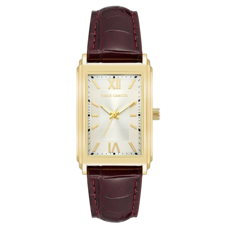 Vince Camuto Burgundy Leather Silver Dial Men's Watch - VC8004GPSVBY