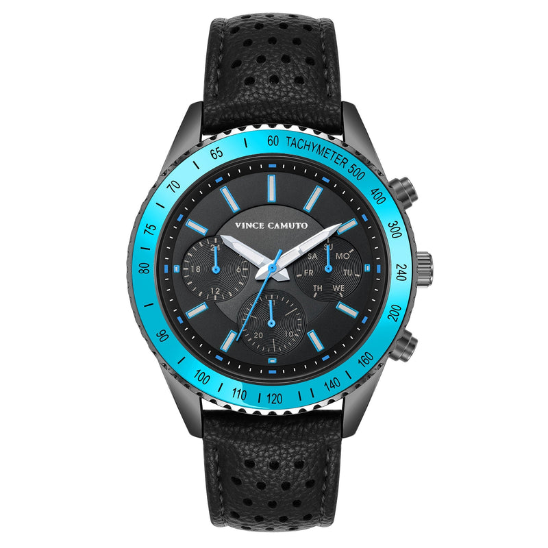 Vince Camuto Leather Black Dial Multi-Function Men's Watch - VC8049DGDGBL