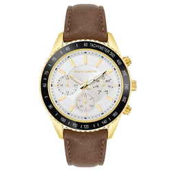 Vince Camuto Brown Leather Silver Dial Multi-Function Men's Watch - VC8050GPWTBN