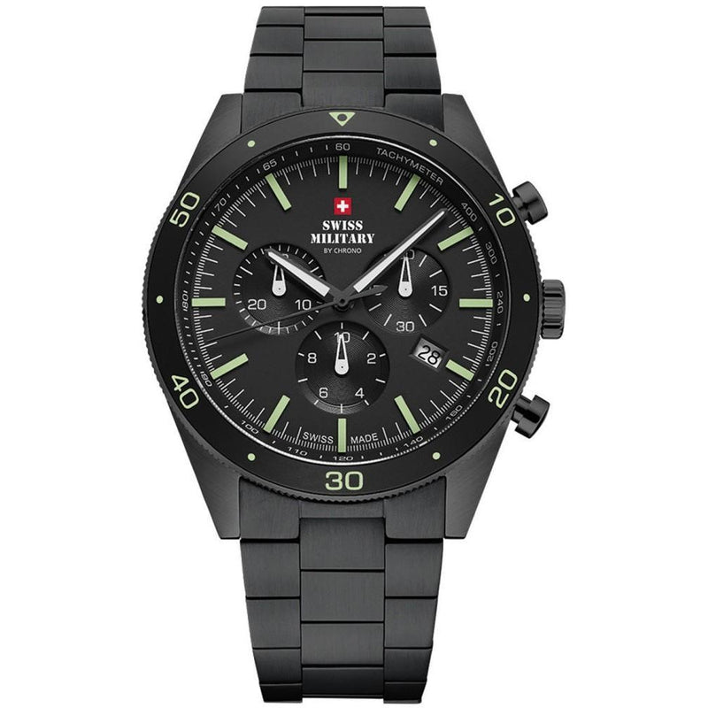 Swiss Military Black Steel Chrono Men's Watch - SM34079.03