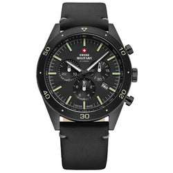 Swiss Military Black Leather Chrono Men's Watch - SM34079.08