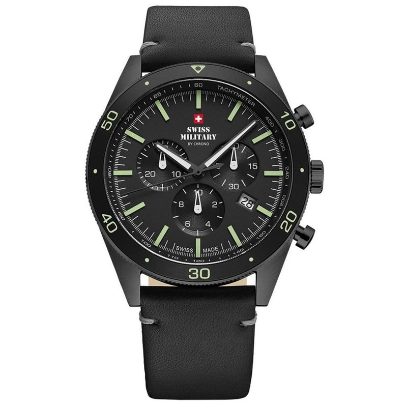 Swiss Military Black Leather Chrono Men's Watch - SM34079.08
