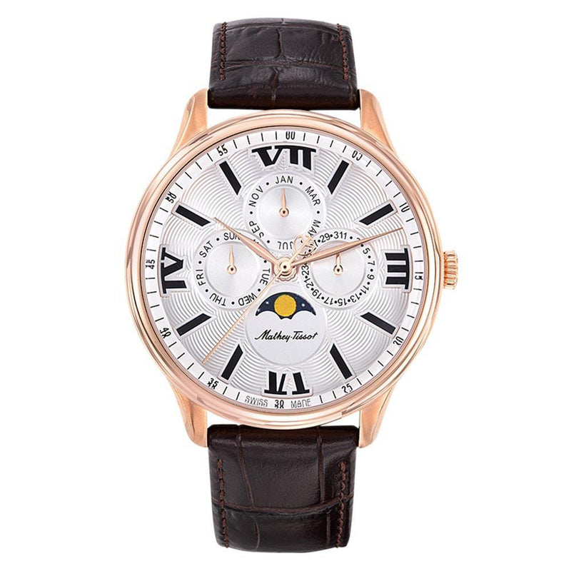 Mathey-Tissot Edmond Moon Leather White Dial Swiss Made Men's Watch - H1886RPI
