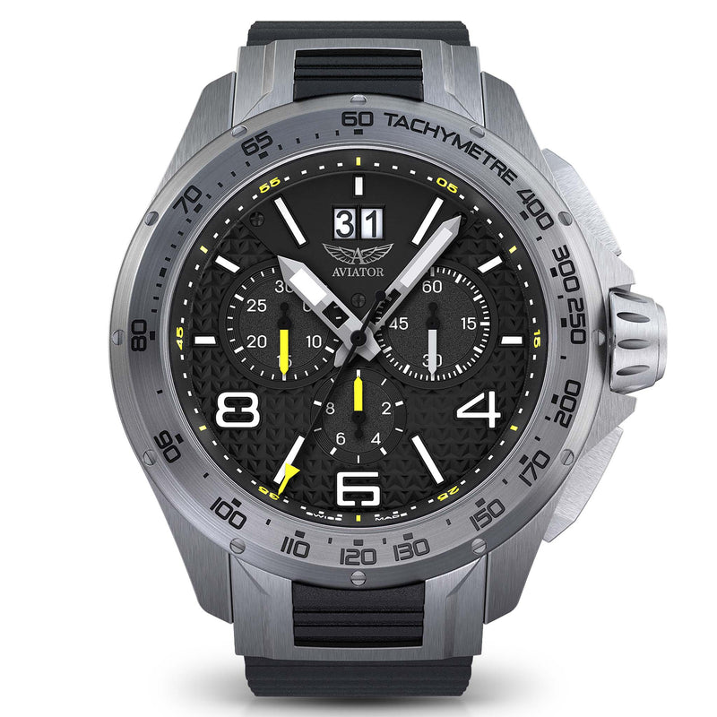 Aviator Stainless Steel Black Rubber Men's Watch - M21901316