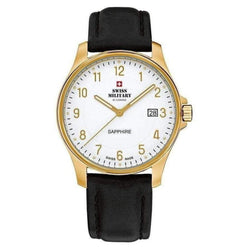 Swiss Military Black Leather White Dial Men's Watch - SM30137.09