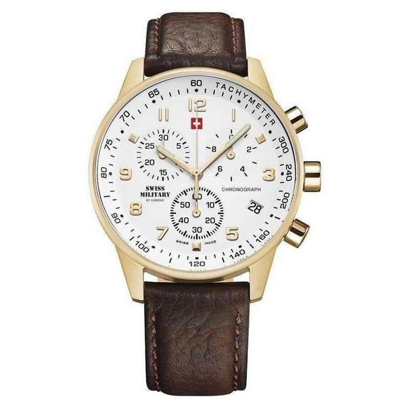 Swiss Military Brown Leather White Dial Chronograph Men's Watch - SM34012.07