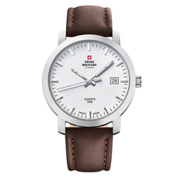 Swiss Military Brown Leather White Dial Men's Watch - SM34083.05