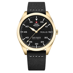 Swiss Military Black Leather Band Men's Watch - SM34087.06
