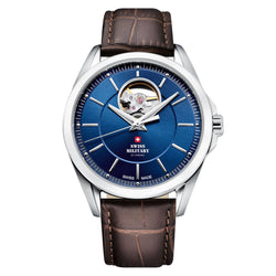 Swiss Military Brown Leather Band Blue Dial Men's Automatic Watch - SMA34085.35