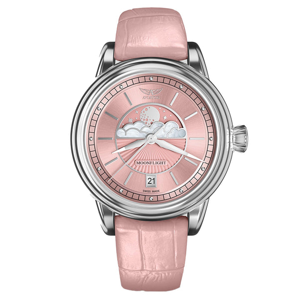 Aviator Pink Leather Swiss Made Women's Watch - V13302574