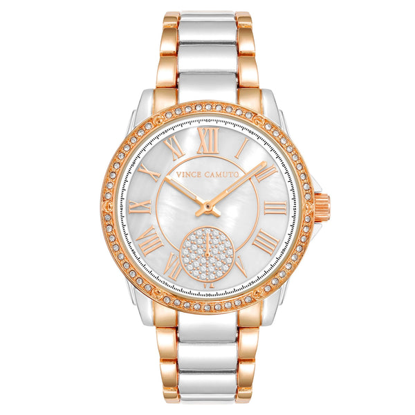 Vince Camuto Two-Tone Rose Gold Band White Dial Women's Watch - VC5361WTRT