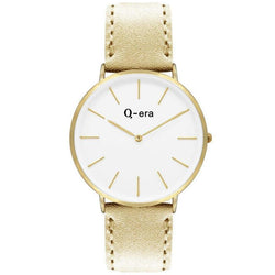 Q-era Metallic Gold Leather Women's Watch - QV2804-8
